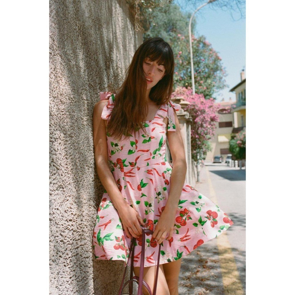 NWT!! ZARA Pink Cherries Veggie Print Mini Dress Cherry Vacation Medium