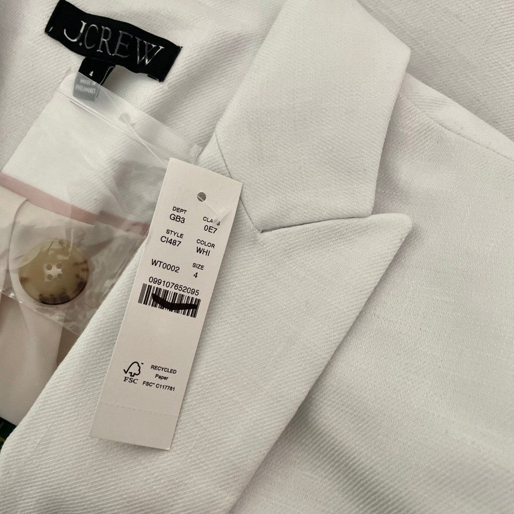 NWT!! J. CREW Alexandra Blazer Stretch Linen Blend Solid White Jacket Size 4