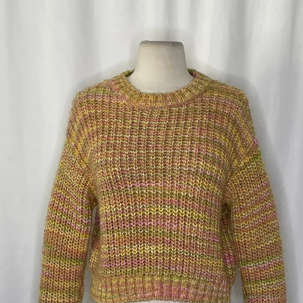 ANTHROPOLOGIE Ribbed Obi Melange Crewneck Sweater Pullover Knit Marled Small