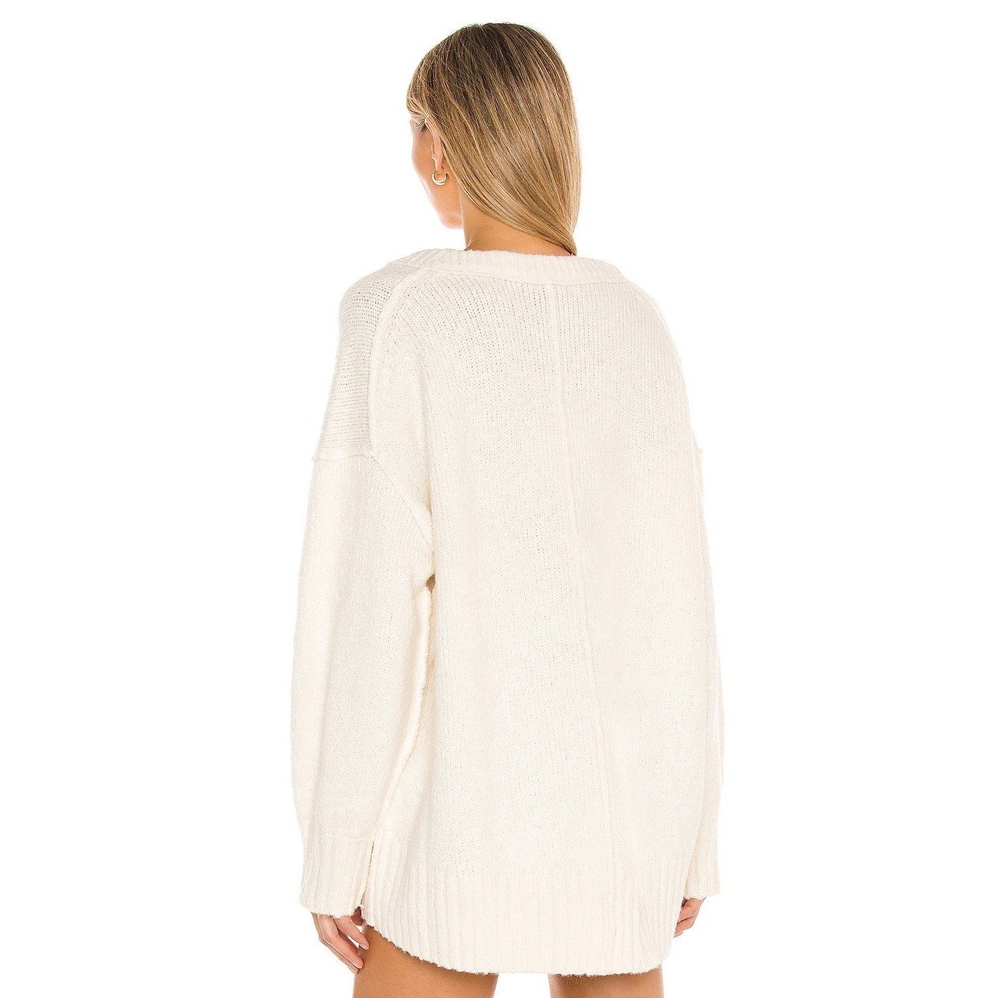FREE PEOPLE Brookside Tunic Sweater Ivory Slouchy Solid Knitwear Scoop Large
