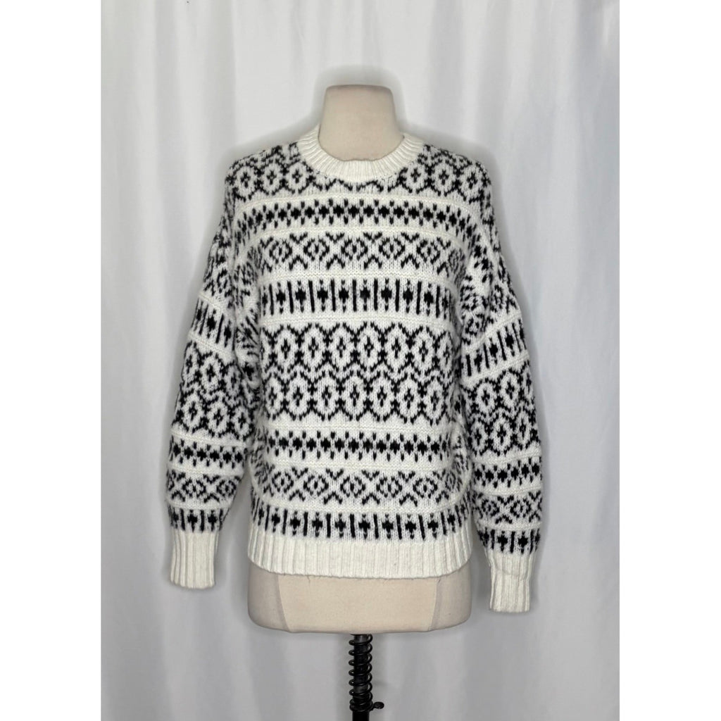 AMERICAN EAGLE Outfitters Fairisle Crew Neck Sweater Black White Fair Isle Small