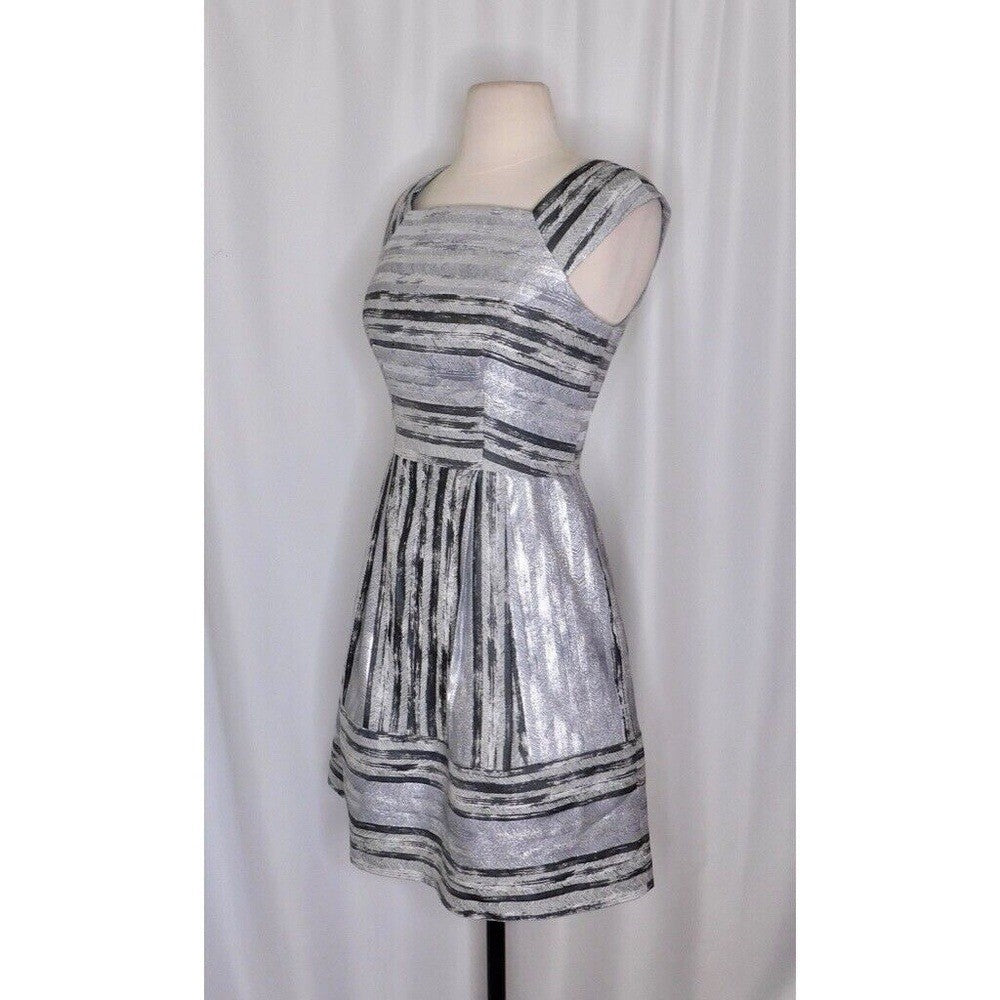 YOANA BARASCHI Silver Baccarat Herringbone Print Dress Fit N' Flare Size 0