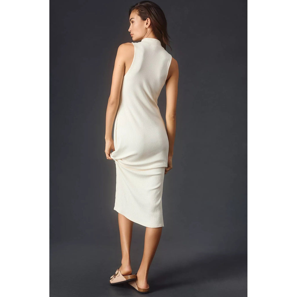 Anthropologie BEYOND YOGA Well Traveled Midi Dress Solid Ivory Ribbed Medium