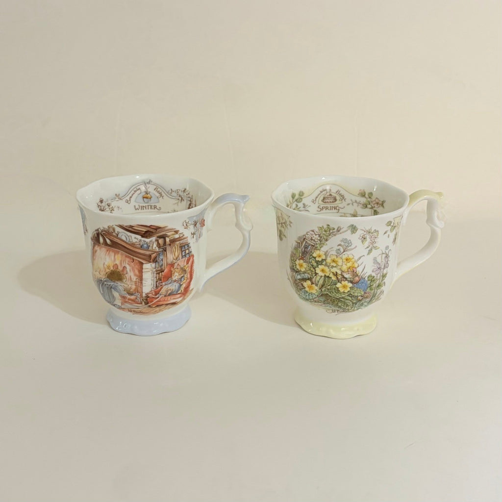 Set 2 Vintage ROYAL DOULTON Brambly Hedge Winter Spring Beaker Tea Cups 1983