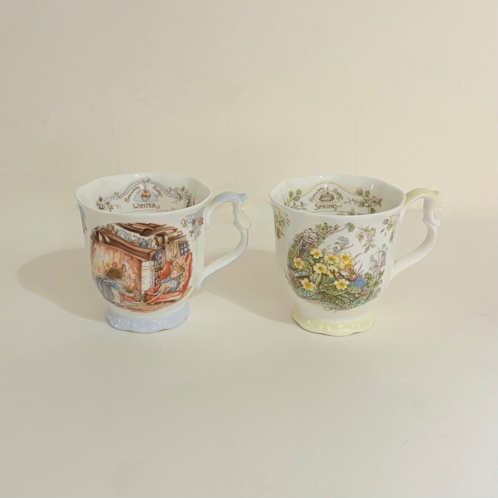 Set 2 Vintage ROYAL DOULTON Brambly Hedge Winter Spring Beaker Tea Cups 1983