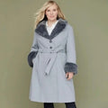 NWT!! LANE BRYANT Grey Belted Trench Coat Faux Fur Collar Cuffs Size 26 28