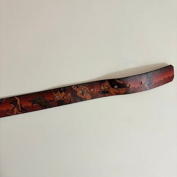 Unisex JON WYE Leather Paisley Belt Western Retro Made in USA Men Women 46.5"