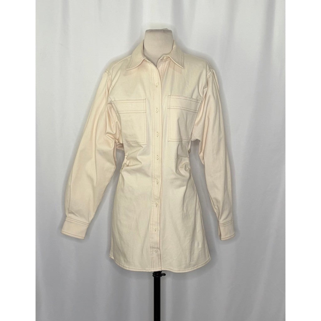 ZARA Natural Cream Shirtdress Mini Shirt Dress Buttons Pockets Twill Small