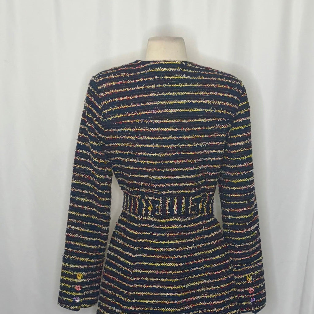 CABI Headline Topper Colorful Tweed Floral Belted Coat Preppy Style 5660 Size 2