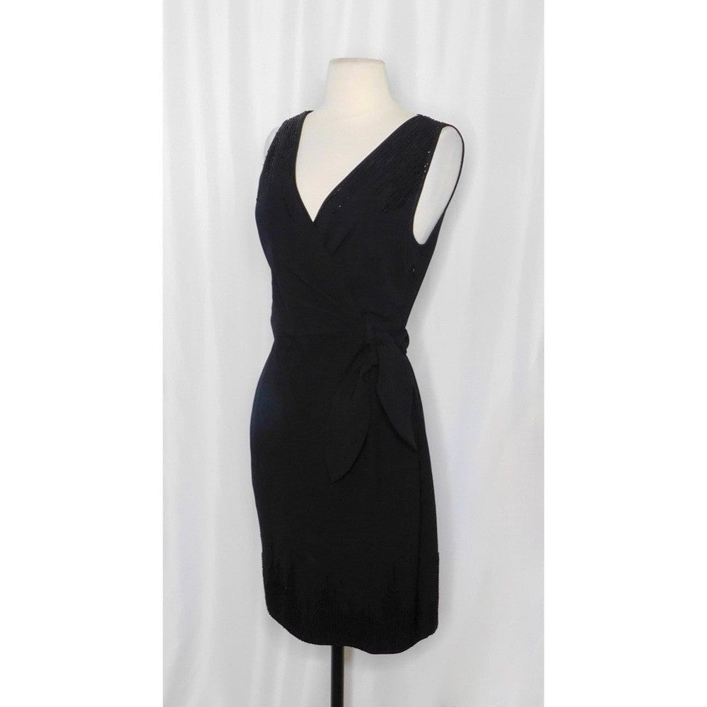 NWT!! DVF Diane Von Furstenberg Black Crepe Embellished Bella Faux Wrap Dress 4