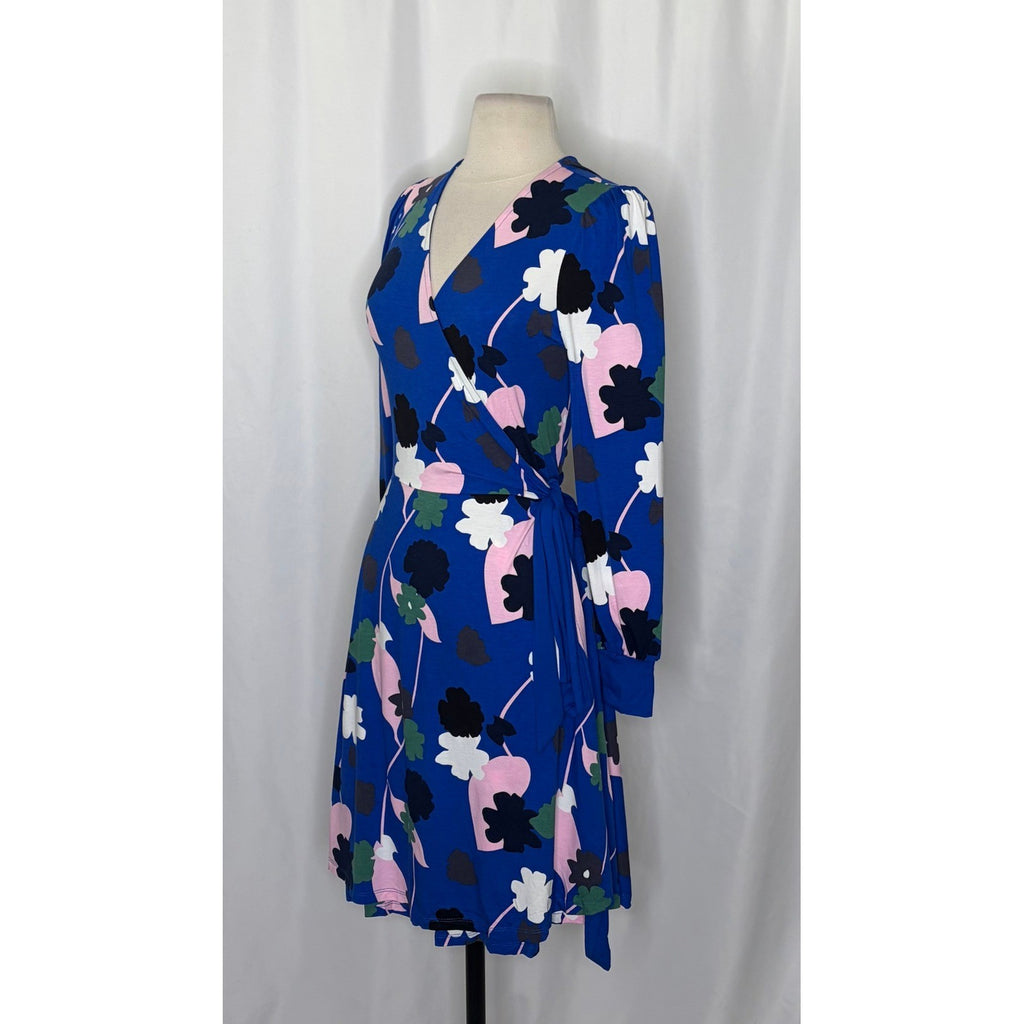 BODEN Edie Jersey Knit Wrap Dress Blue Summit Floral Press Print Preppy Size 8