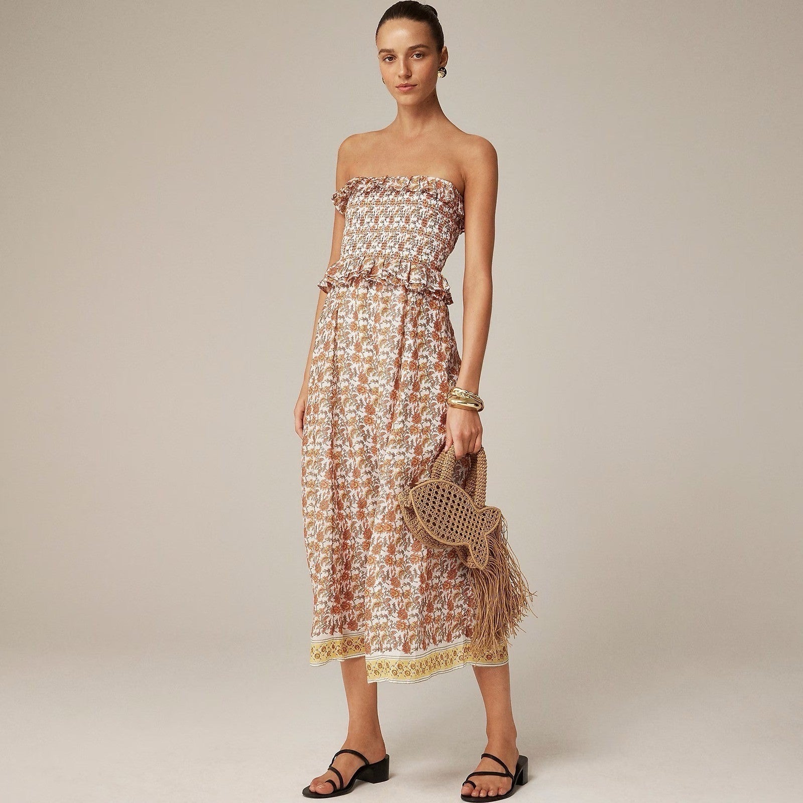 NWT!! J. CREW Ravenna Dress Sunset Rose Blockprint Floral Ramie Strapless Small