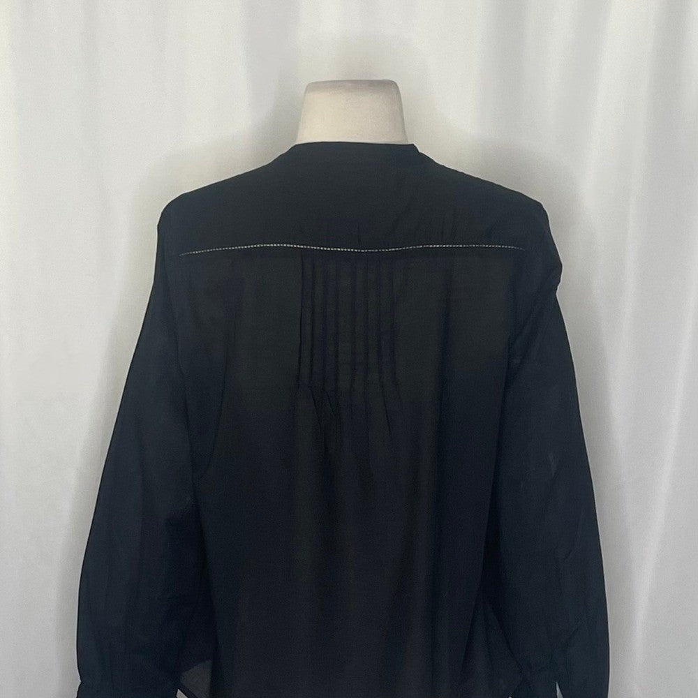 NEW!! J. CREW Pintuck Lace Trim Top Blouse Cotton Voile Solid Black Preppy Small