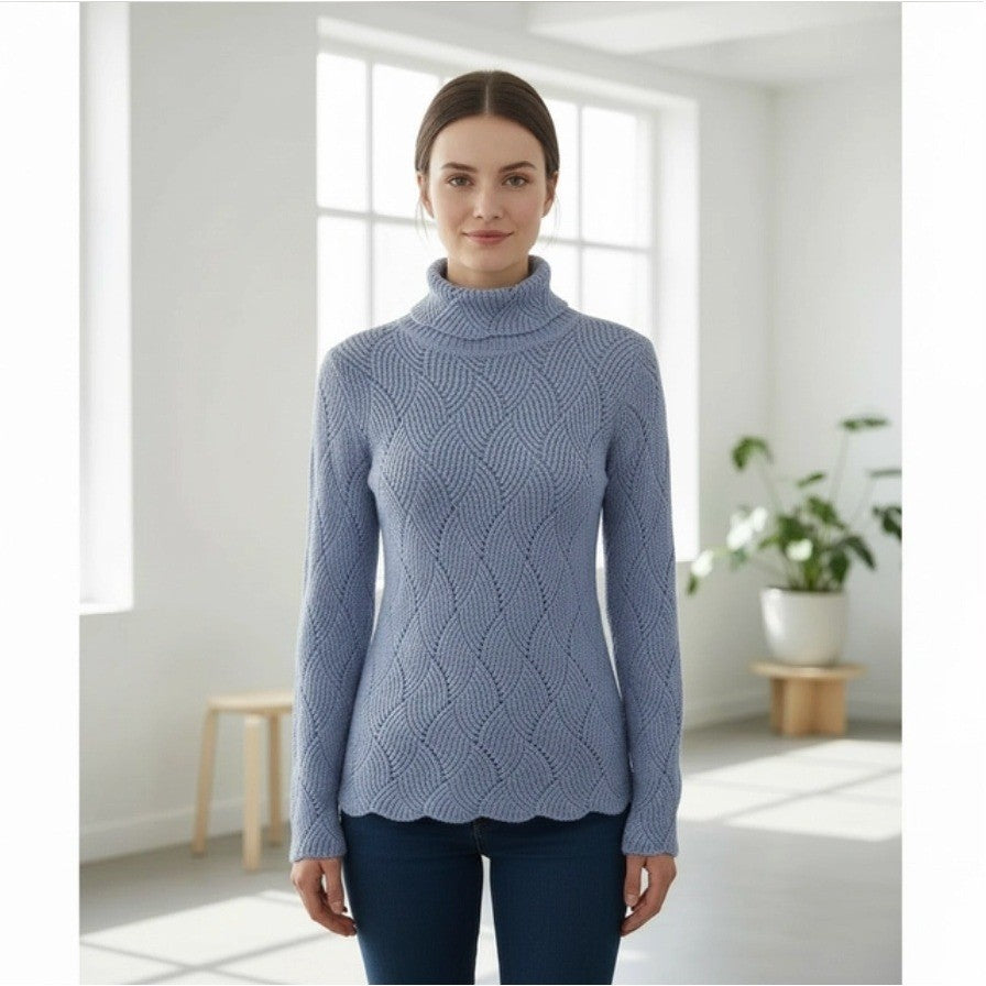 SUNDANCE Champlain Silk Turtleneck Sweater Pointelle Flame Stitch Pullover Small