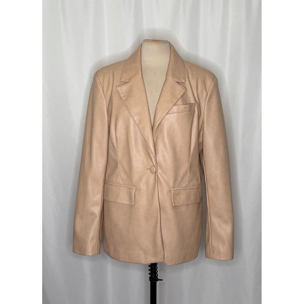 AVEC LES FILLES Tan Vegan Faux Leather Jacket Blazer Single Button Solid X-Large