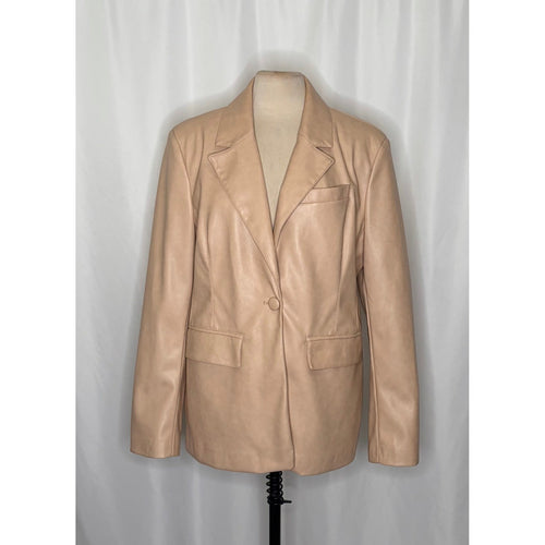 AVEC LES FILLES Tan Vegan Faux Leather Jacket Blazer Single Button Solid X-Large