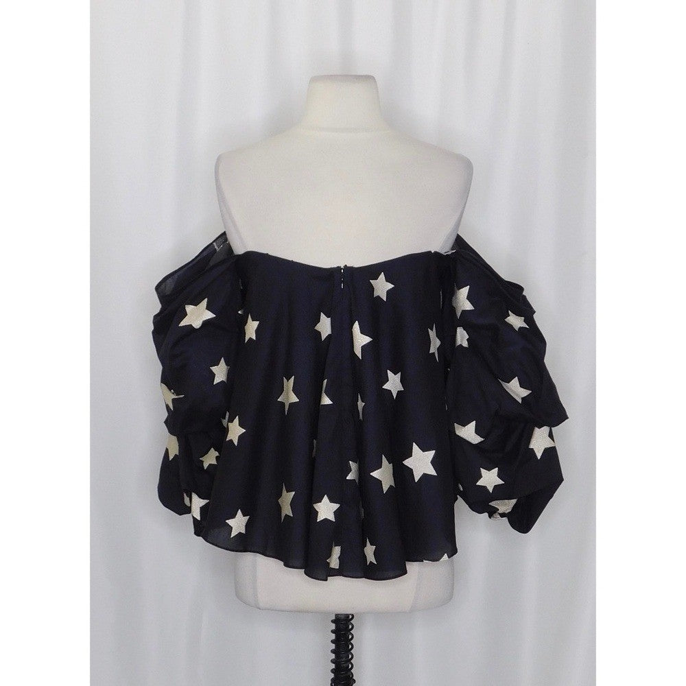 CAROLINE CONSTAS Gabriella Bustier Off Shoulder Top Black Metallic Stars Medium