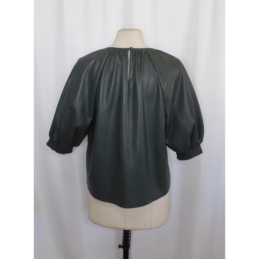 SAYLOR Juana Top Faux Leather Sage Gray Puff Sleeves Solid Streetwear Large