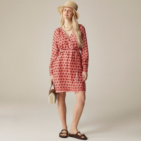 NWT!! J. CREW Cabana Mini Dress Block Print Ramie Coral Multi Cover Up XX-Small