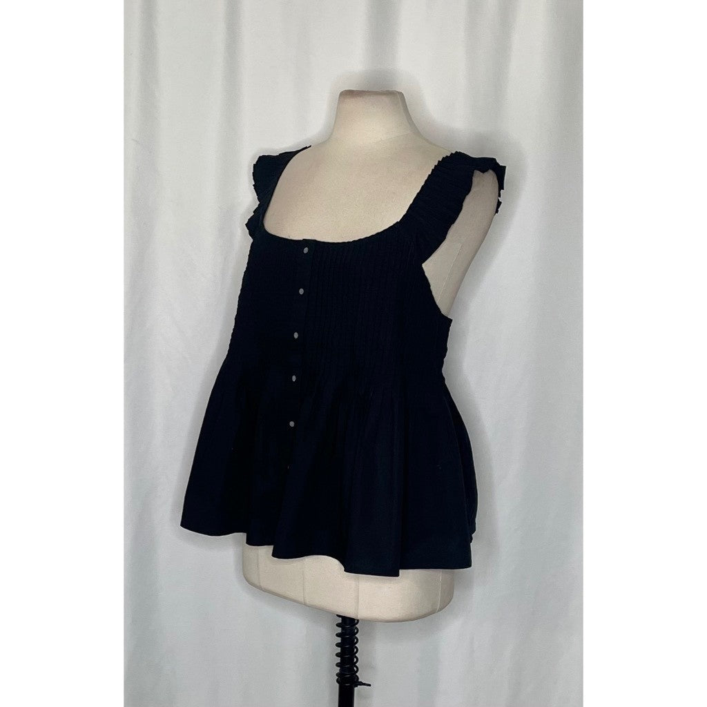 NWT!! J. CREW Pintuck Peplum Top Blouse Solid Black Cotton Poplin Pleated 3X