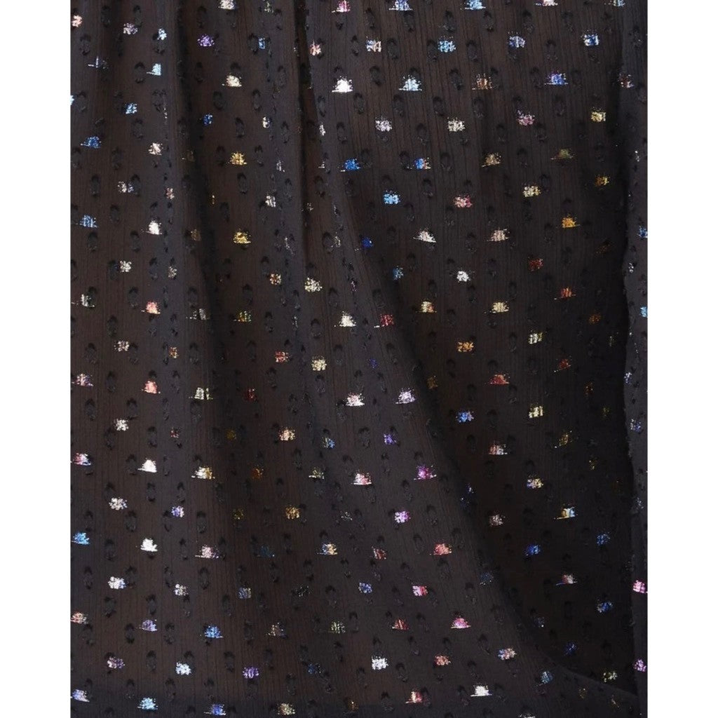 NWT!! PAIGE Cleobelle Black Metallic Tie Neck Top Blouse Rainbow Clip Dot XS