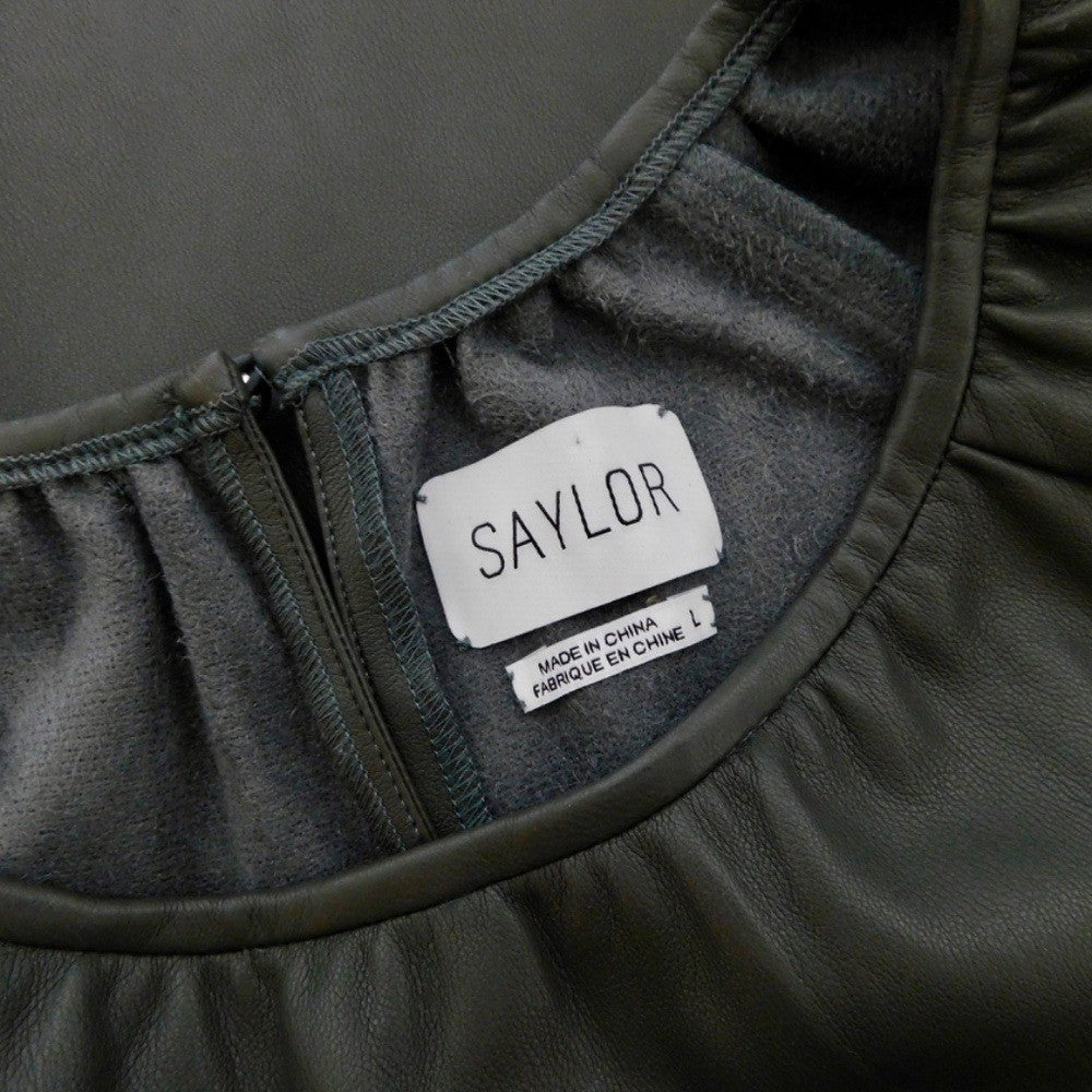SAYLOR Juana Top Faux Leather Sage Gray Puff Sleeves Solid Streetwear Large