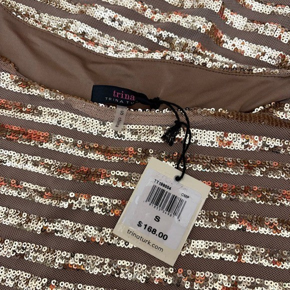 NWT!! Trina TRINA TURK Sequin Stripe Mini Party Cocktail Dress Gold Shift Small