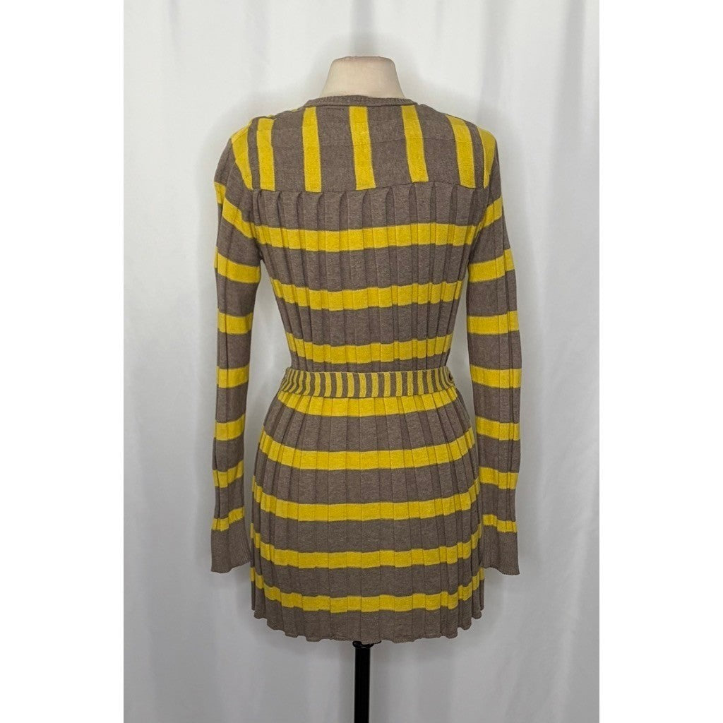 Anthropologie MAPLE Silk Switching Lanes Belted Cardigan Sweater Pleated Large