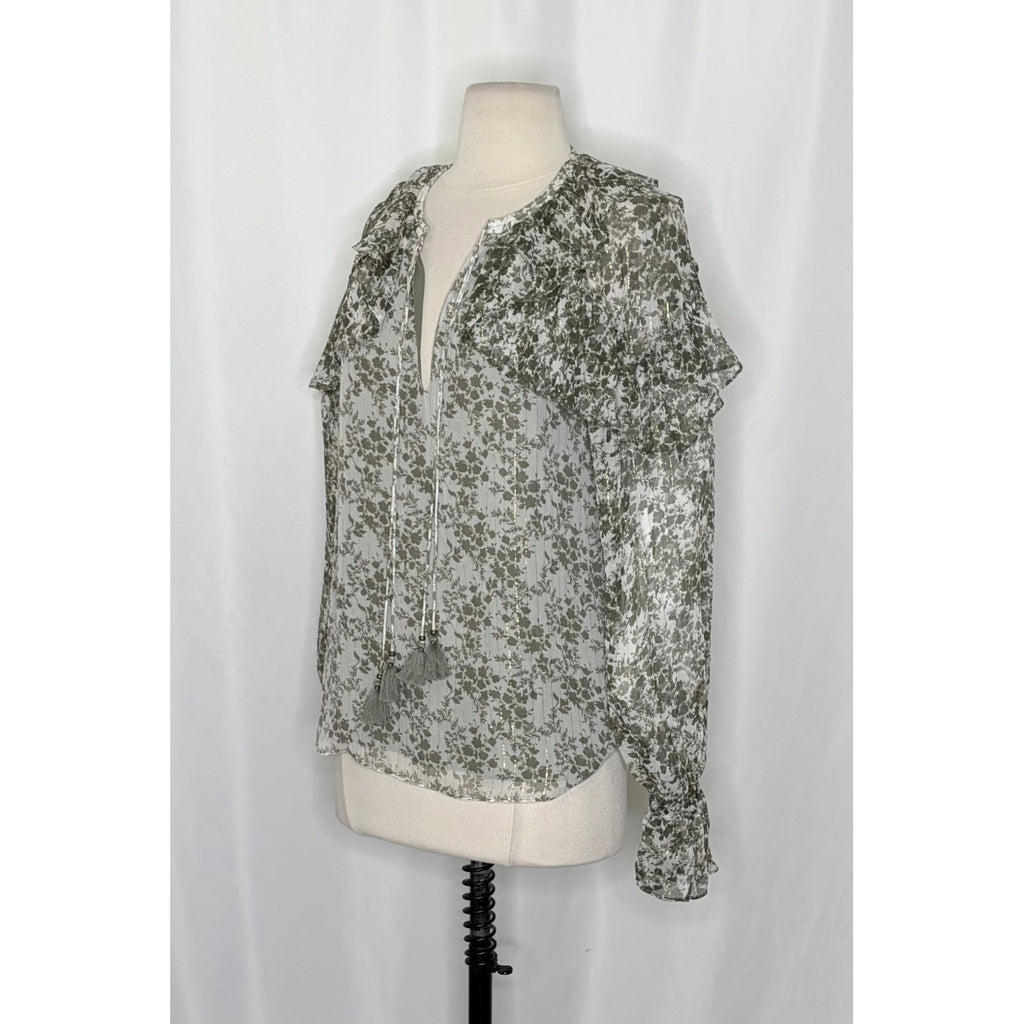 RAMY BROOK Silk Printed Celeste Blouse Chiffon Sagco Green Floral Metallic Small