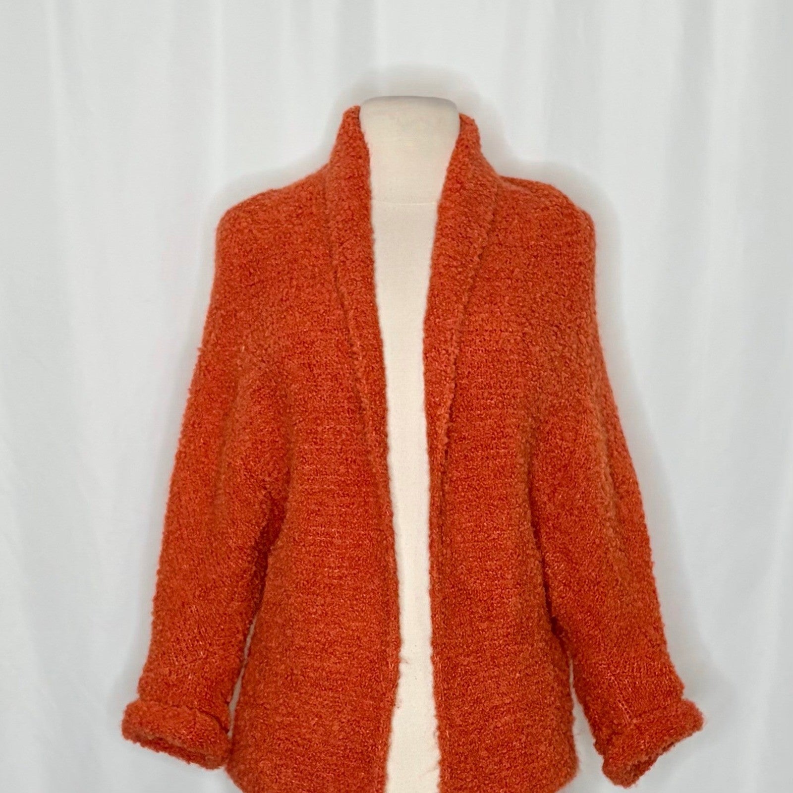SUNDANCE Laurel Breeze Cardigan Sweater Solid Orange Boucle Knit Wool Small