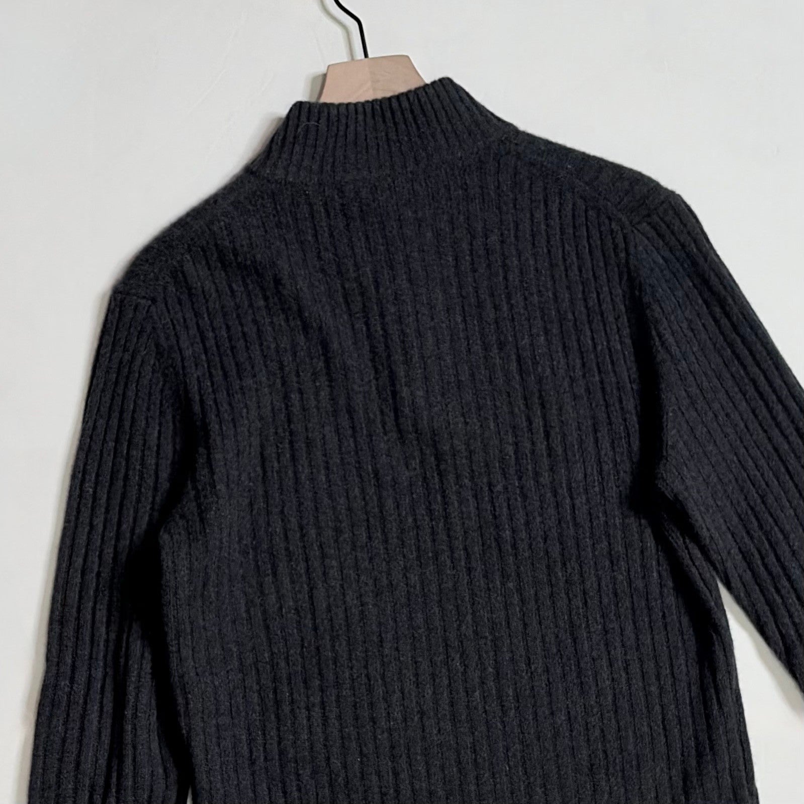 Men's GARNET HILL Washable Cashmere Ribbed Quarter Zip Sweater Charcoal Gray S