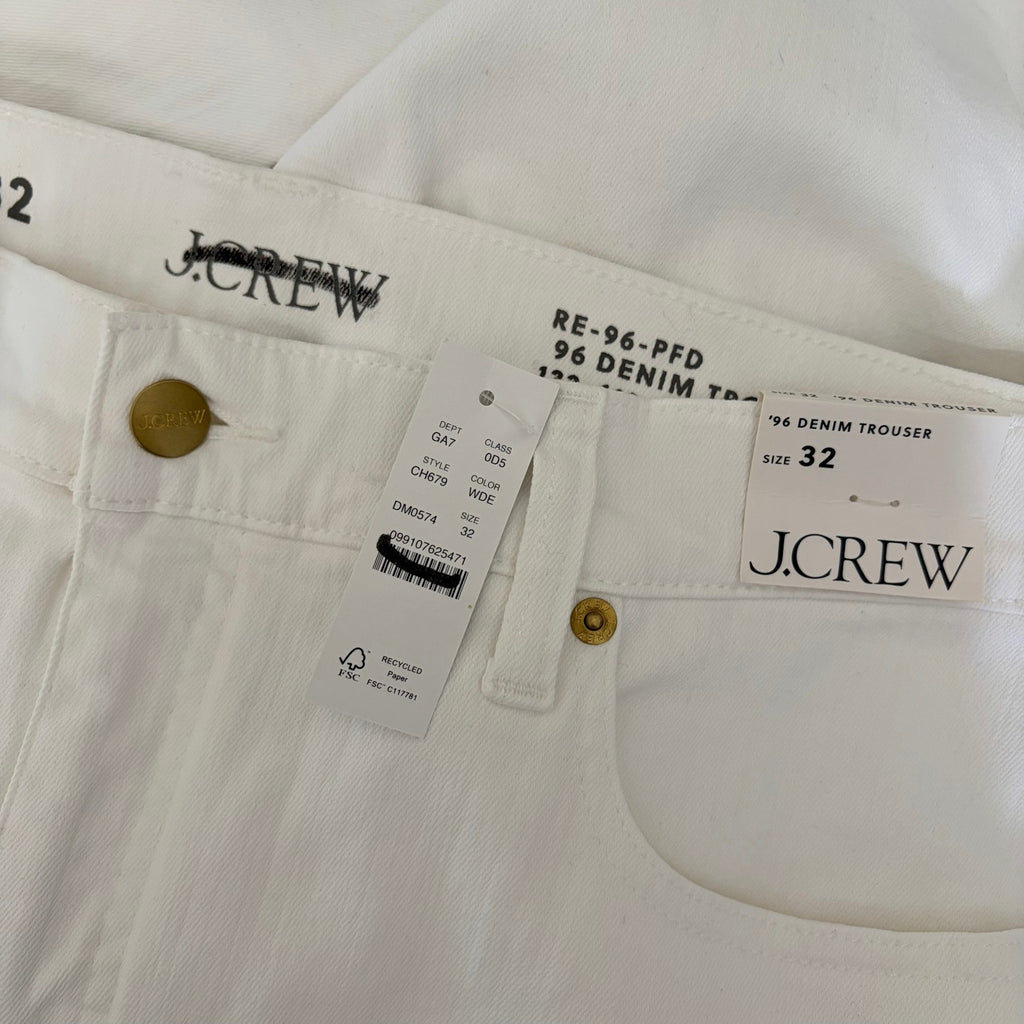 NWT!! J. CREW New High-Rise Denim Trouser Jeans White '96 Wide Leg Retro Size 32