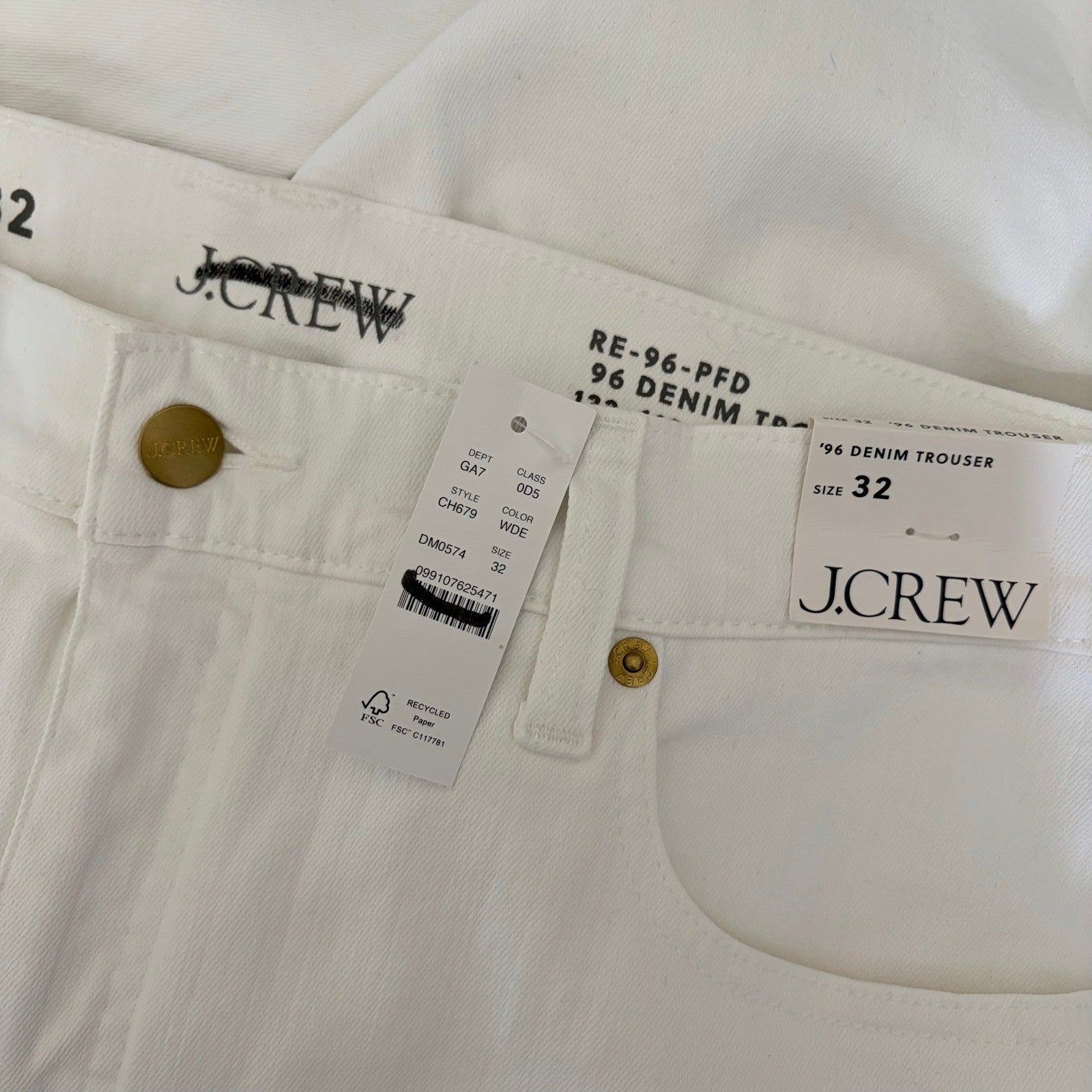 NWT!! J. CREW New High-Rise Denim Trouser Jeans White '96 Wide Leg Retro Size 32