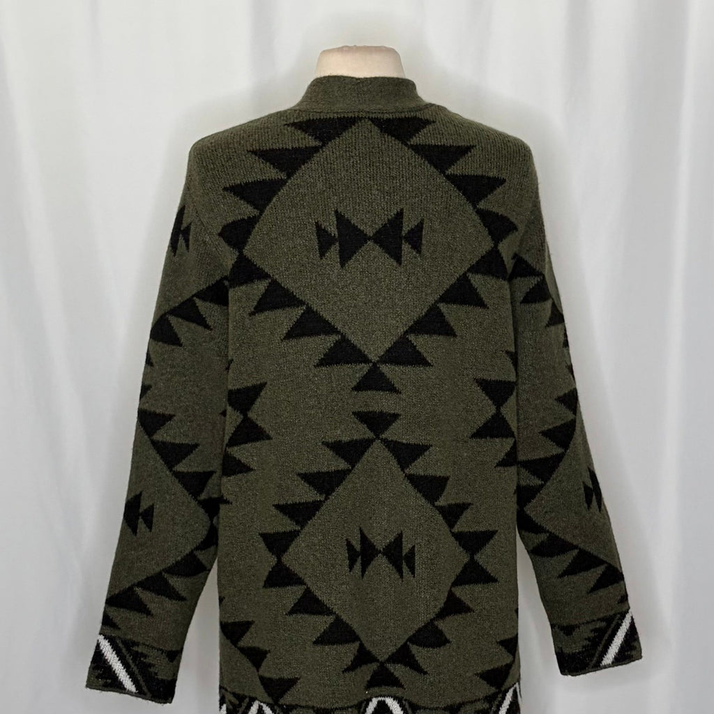 NWT!! FRYE Patterned Cozy Cardigan Sweater Burnt Olive Combo Green X-Large