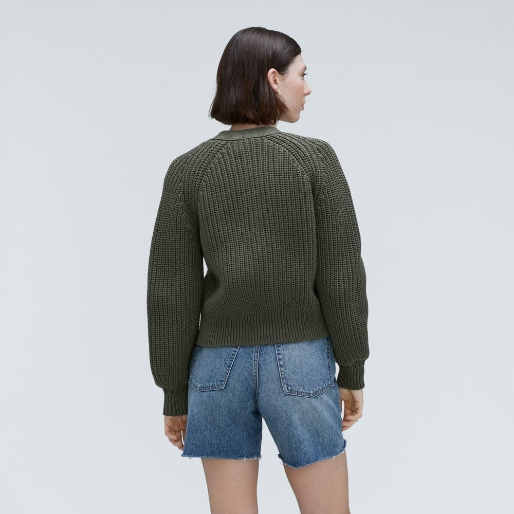 EVERLANE The Texture Cotton Cardigan Sweater Raglan Kambaba Green Knitwear Small