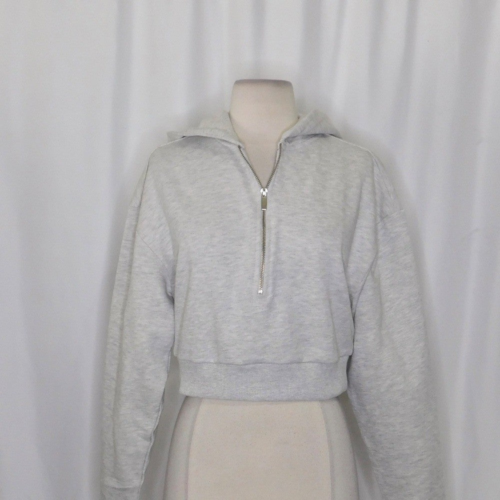 NWT!! WEWOREWHAT Half Zip Hoodie Heathered Gray Sweatshirt Hood Athleisure Small
