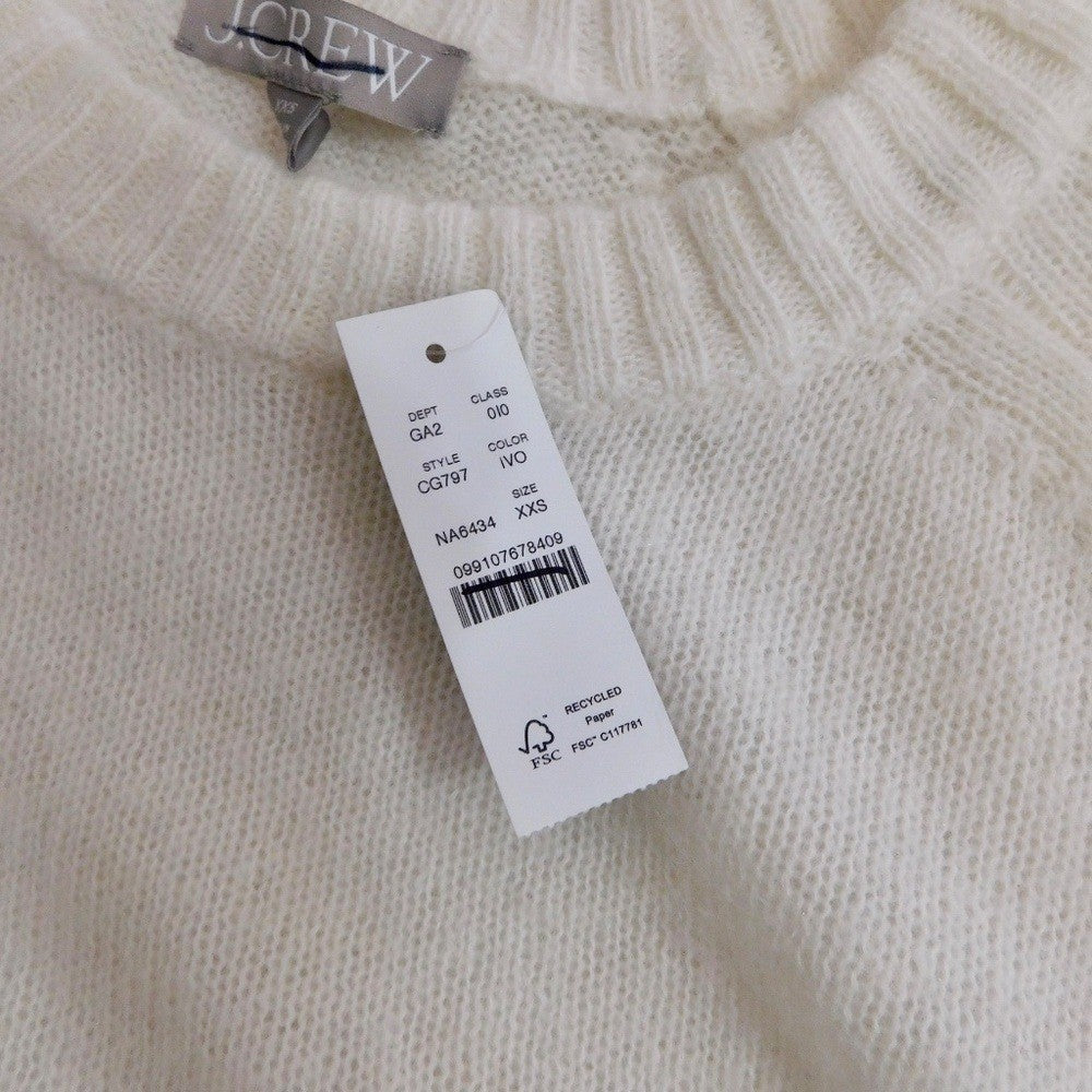 NWT!! J. CREW High Rib Pullover Sweater Wool Alpaca Solid Ivory Minimalist XXS