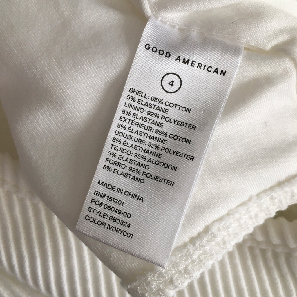 NWT!! GOOD AMERICAN Half Zip Off Shoulder White Ribbed Thong Bodysuit 4 X-Large
