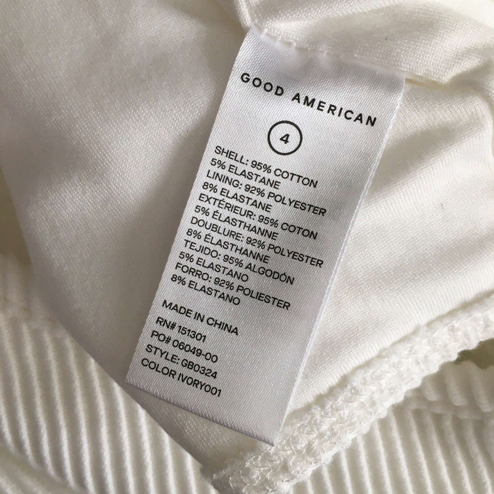 NWT!! GOOD AMERICAN Half Zip Off Shoulder White Ribbed Thong Bodysuit 4 X-Large
