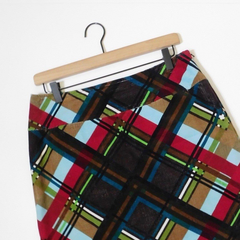 ETCETERA Corduroy Plaid Pencil Skirt Stretch Dark Academia Preppy College Size 8