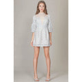 FOXIEDOX Cordelia Bell Sleeve Lace Dress Blue Floral Lace Coquette X-Large