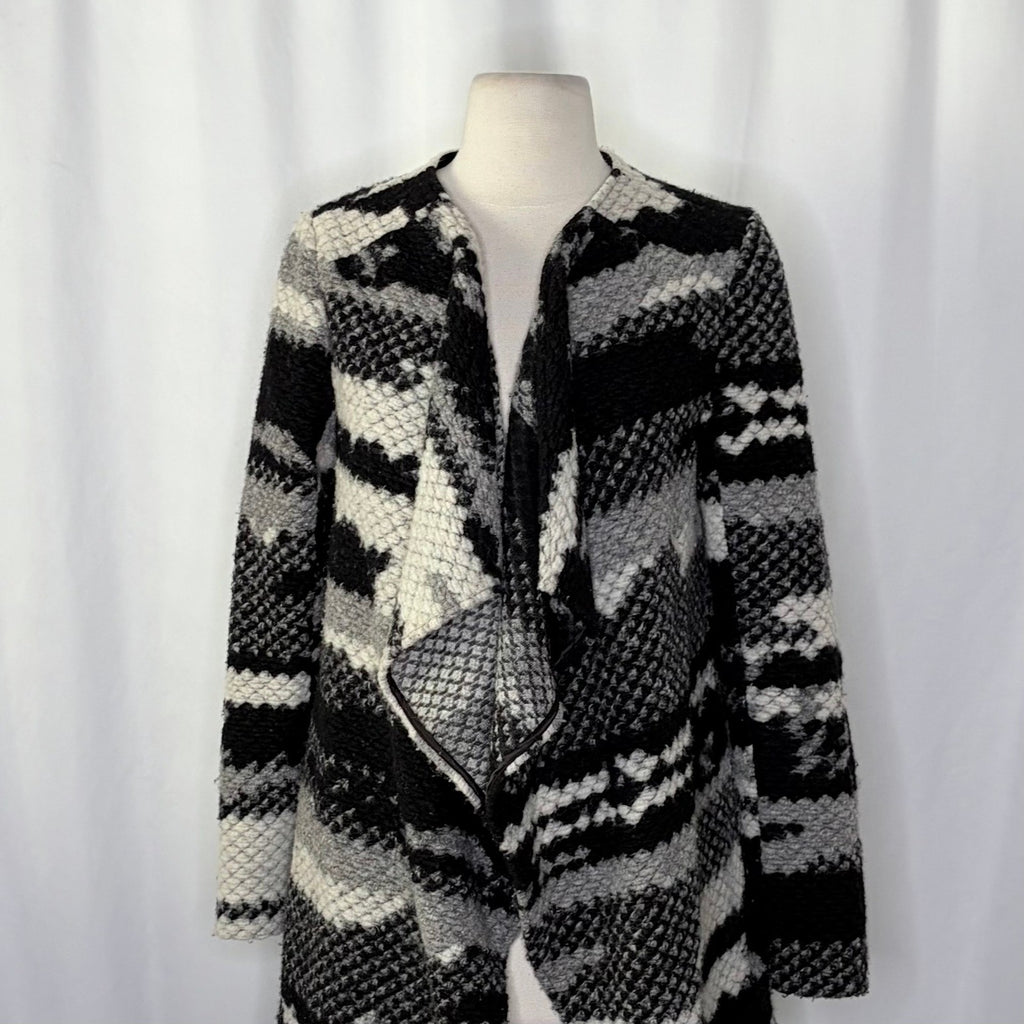 GUEST EDITOR Open Front Wool Jacket Black Gray Aztec Southwestern Western Small
