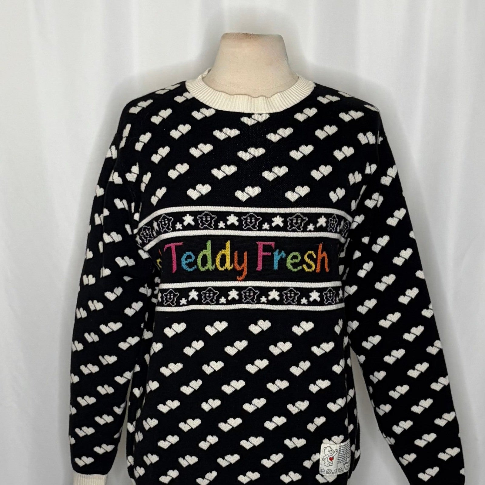 TEDDY FRESH x Care Bears Collab Sweater Hearts Pullover Knit Rainbow Large