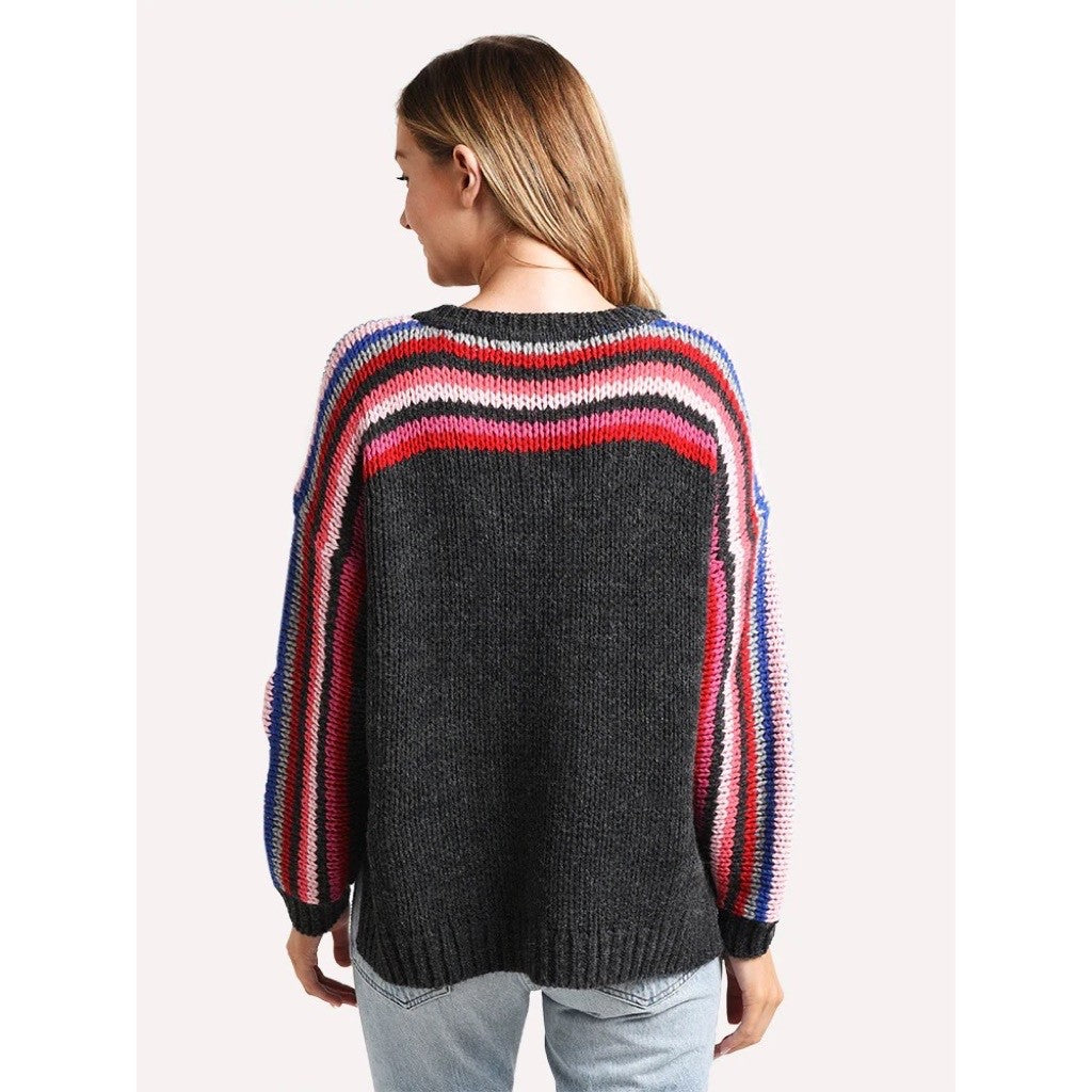 XIRENA Teton Aprés Ski Sweater Alpaca Gray Colorful Stripes Sporty Apres X-Small