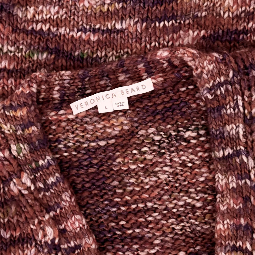 VERONICA BEARD Amosa Wool Cardigan Sweater Marled Puff Sleeves Burgundy Large