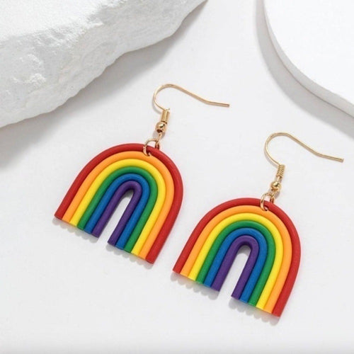Boho Festival Colorful Rainbow Dangle Earrings Jewelry Pride Clay Drop Whimsical
