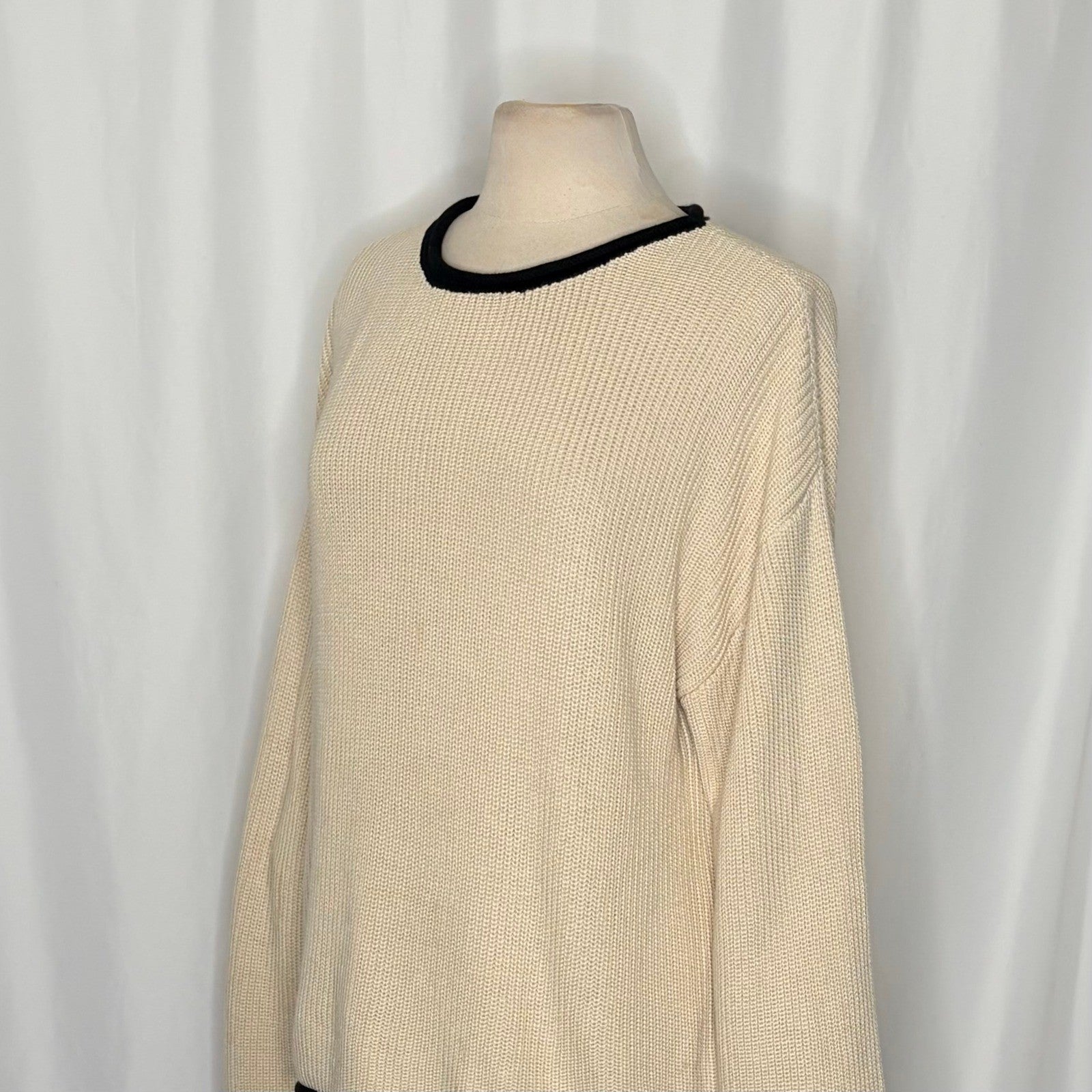BALTIC BORN Beige Ivory Black Pullover Sweater Rolled Edges Knitwear Large