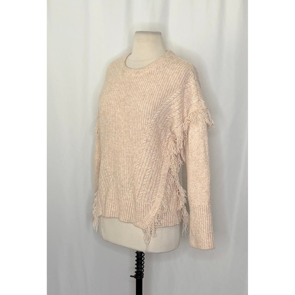 By ANTHROPOLOGIE Josey Fringe Sweater Marled Pink Pink Crew Neck Wool Small
