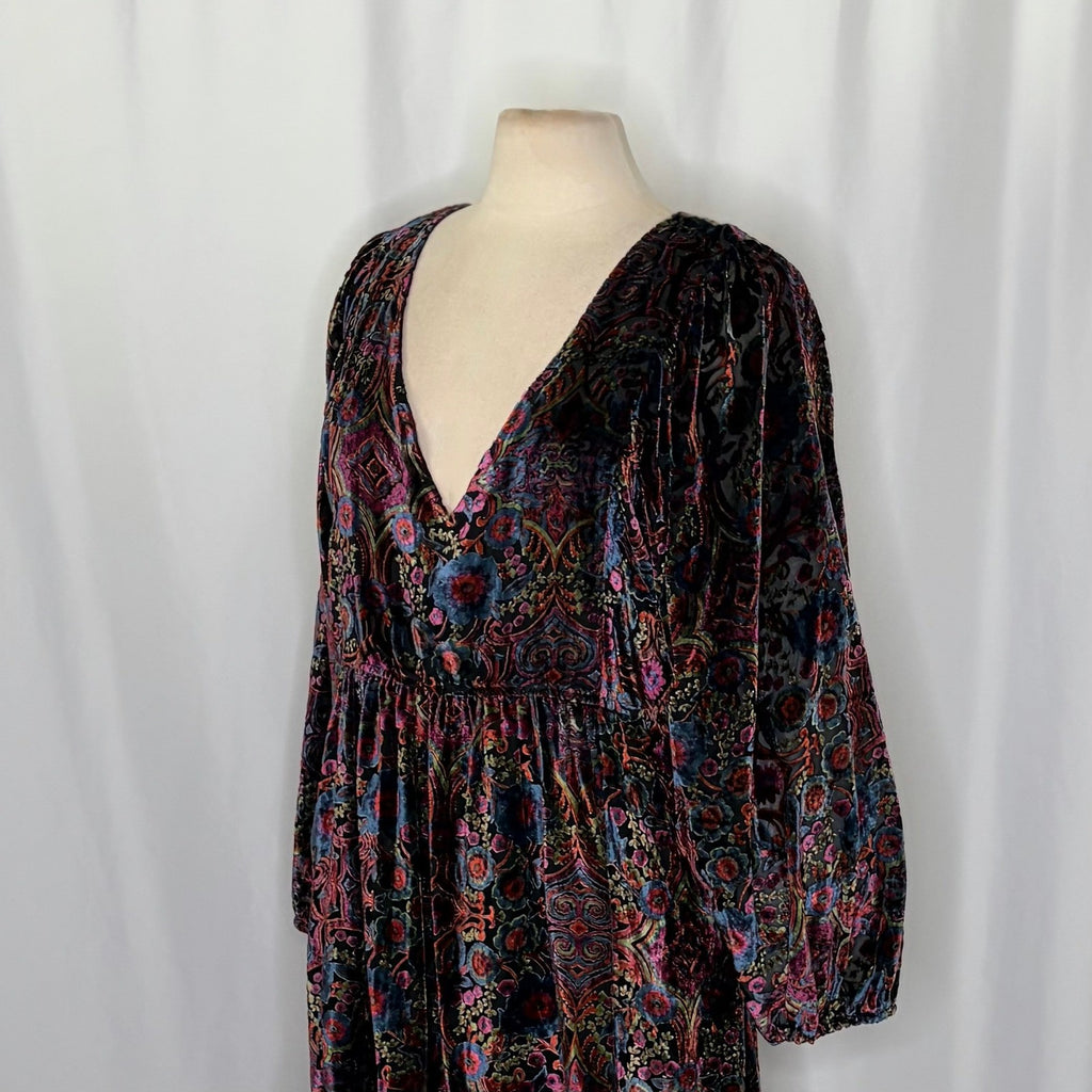 By ANTHROPOLOGIE Mona Floral Burnout Velvet Mini Dress Pockets Party Large