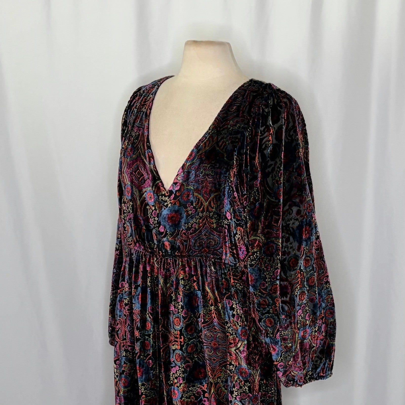By ANTHROPOLOGIE Mona Floral Burnout Velvet Mini Dress Pockets Party Large